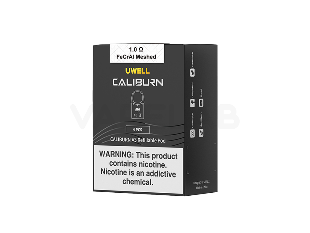 Packaging of UWELL's Caliburn A3 / KOKO AK3 Replacement Pods