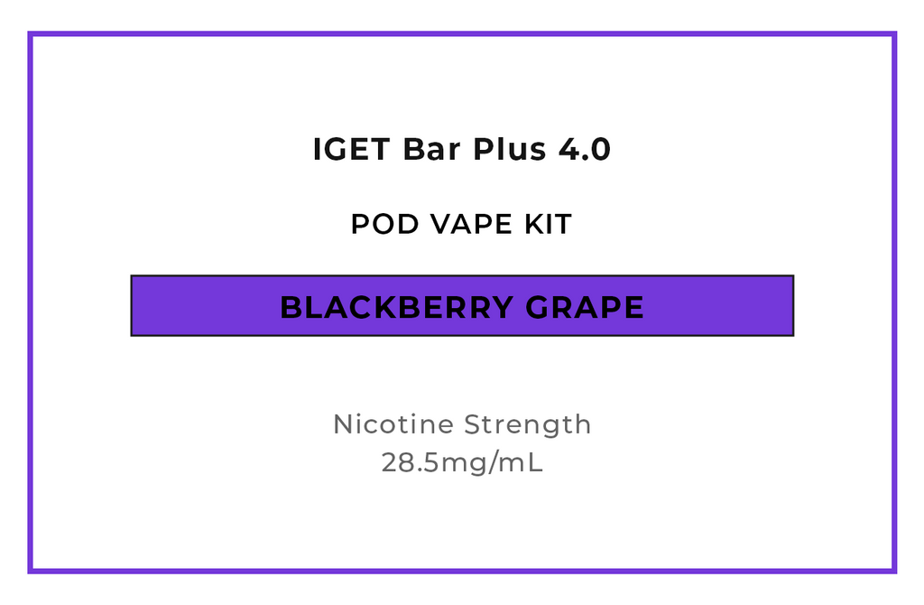 Buy IGET Bar Plus 4 Blackberry Grape Pod Vape Kits online in NZ at VAPELAB: Wellington's favourite vape shop.