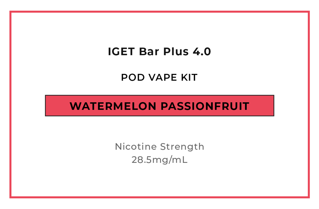 Shop IGET Bar Plus 4 Watermelon Passionfruit Pod Vape Kits online in NZ at VAPELAB - New Zealand's best vape shop.