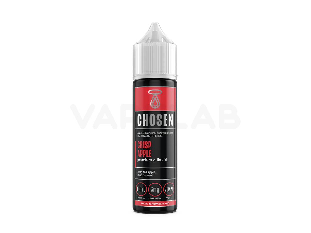 Chosen's Crisp Apple flavoured e-liquid, available in 3mg and 6mg freebase nicotine