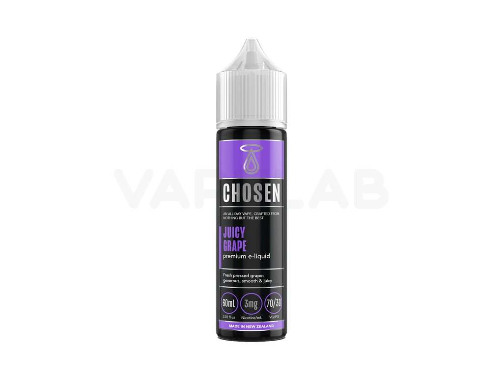 Chosen's Juicy Grape flavoured e-liquid, available in 3mg and 6mg freebase nicotine