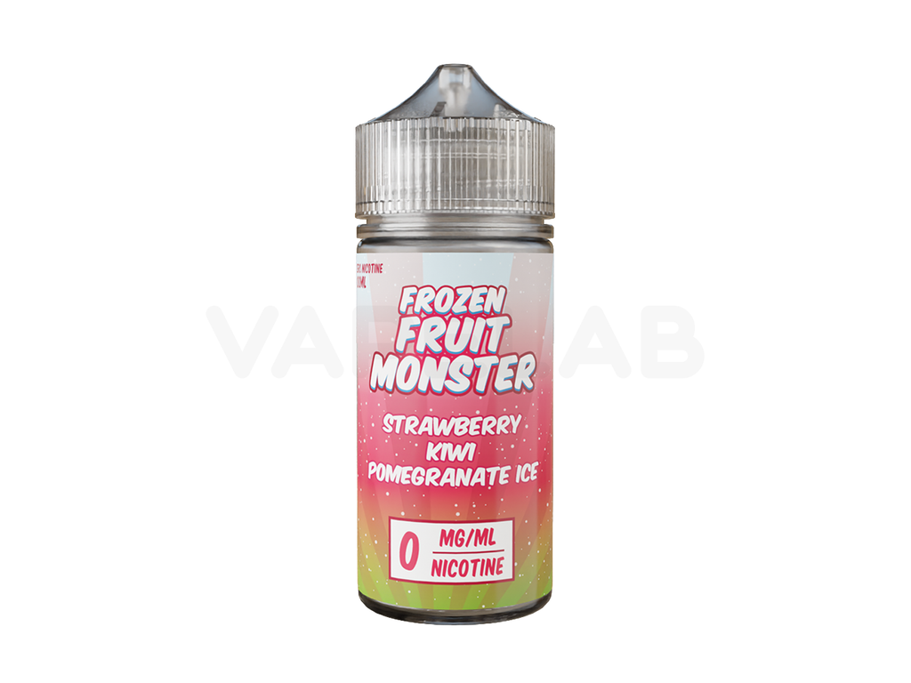Strawberry Kiwi Pomegranate Ice 100mL E-liquid by Frozen Fruit Monster. Available in 0mg, 3mg & 6mg Freebase Nicotine.