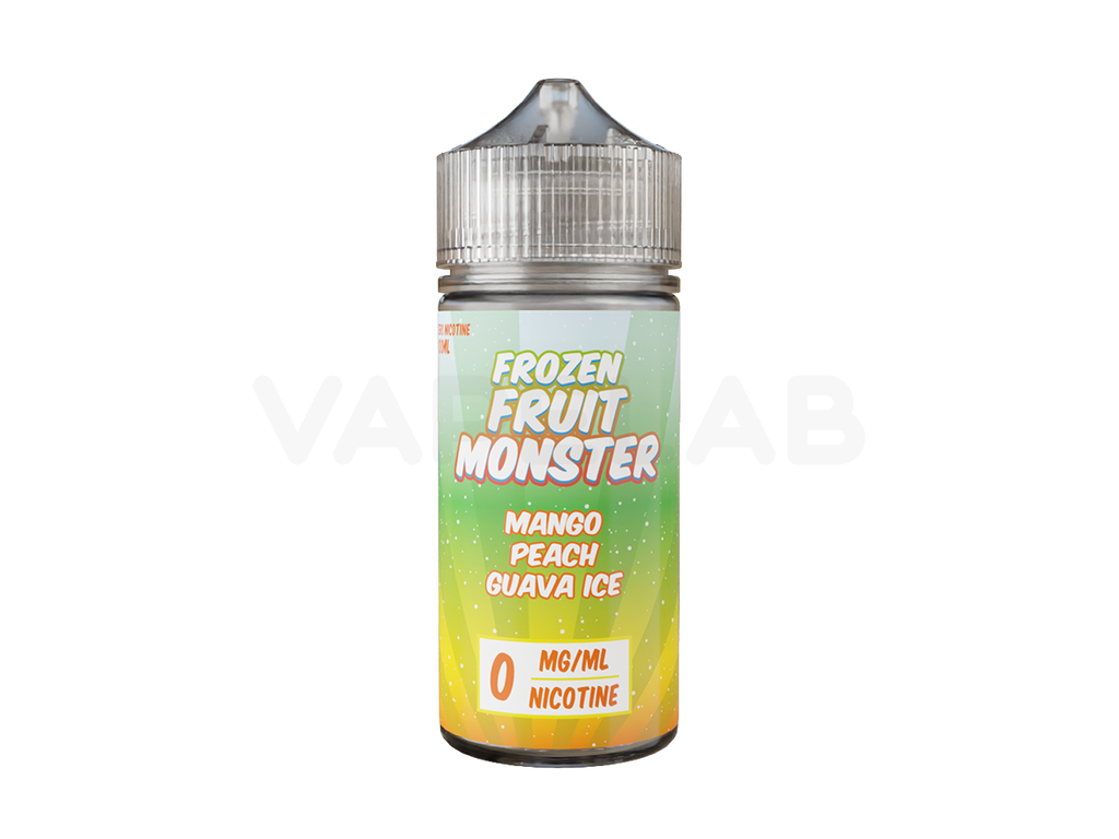 Mango Peach Guava Ice 100mL E-liquid by Frozen Fruit Monster. Available in 0mg, 3mg & 6mg Freebase Nicotine.